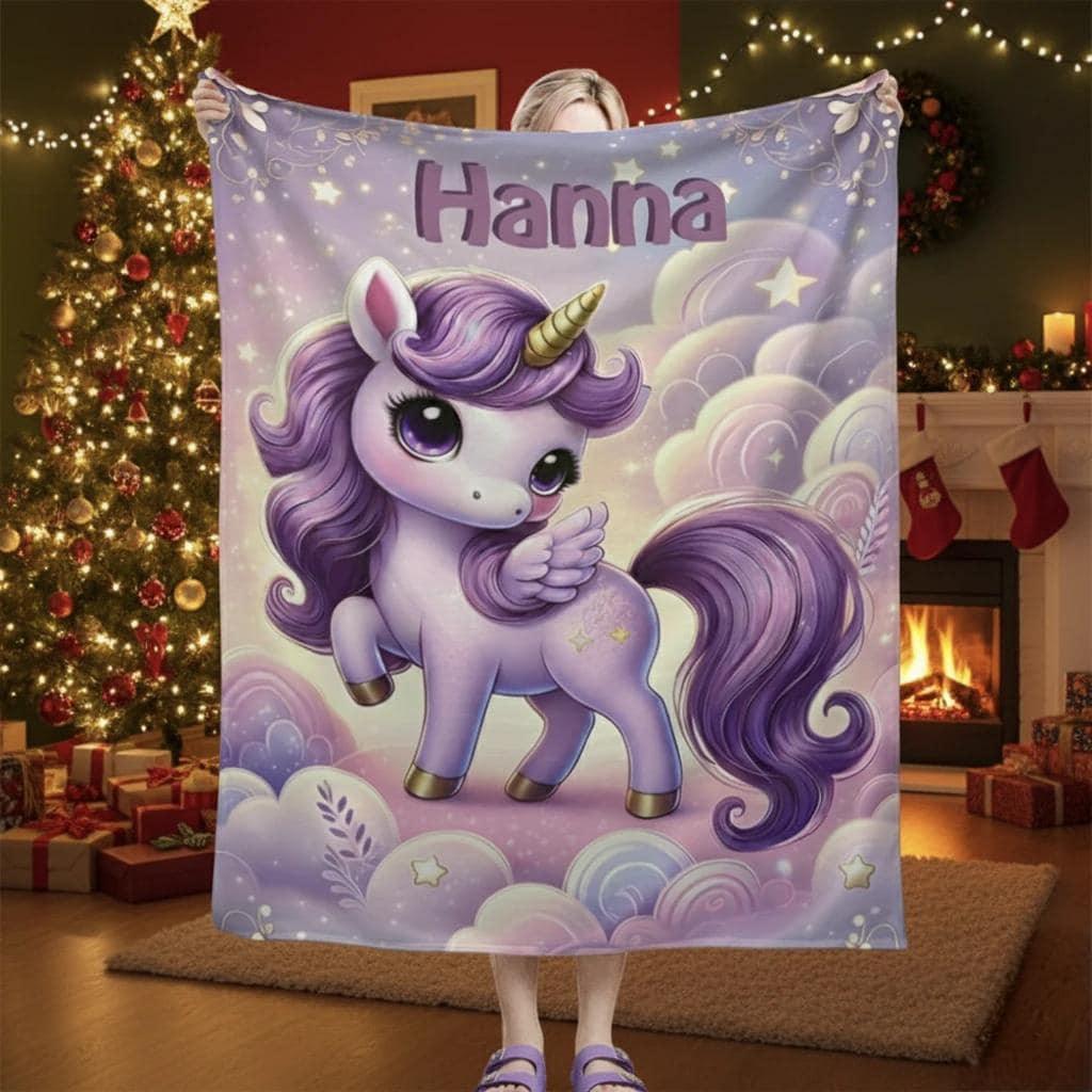 Personalized Unicorn Blanket: Enchanted Purple Fantasy Throw, Flannel Fleece Name Gift