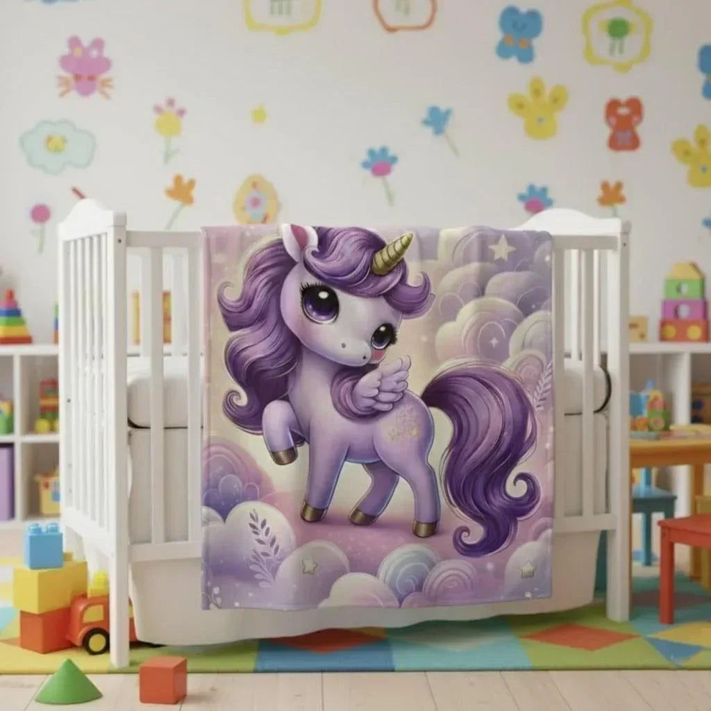 Personalized Unicorn Blanket: Enchanted Purple Fantasy Throw, Flannel Fleece Name Gift