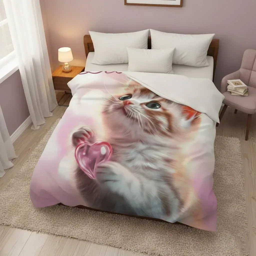 Personalized Kitten Blanket: Whimsical Heart Flannel Fleece Throw, Pink Kitty Cat Lover Gift