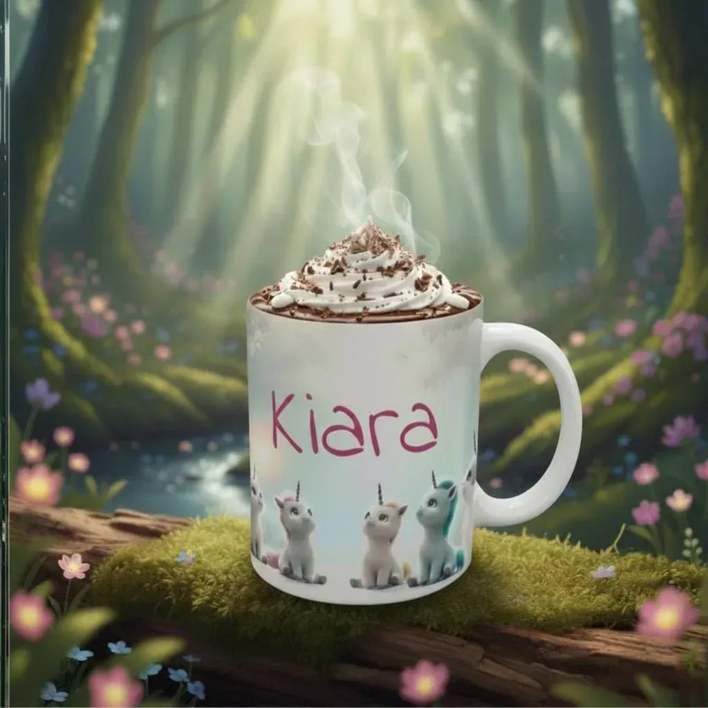 Personalized Unicorn Coffee Mug, Tea Cup: Hot Chocolate Gift for Fantasy Lovers, Name Gift