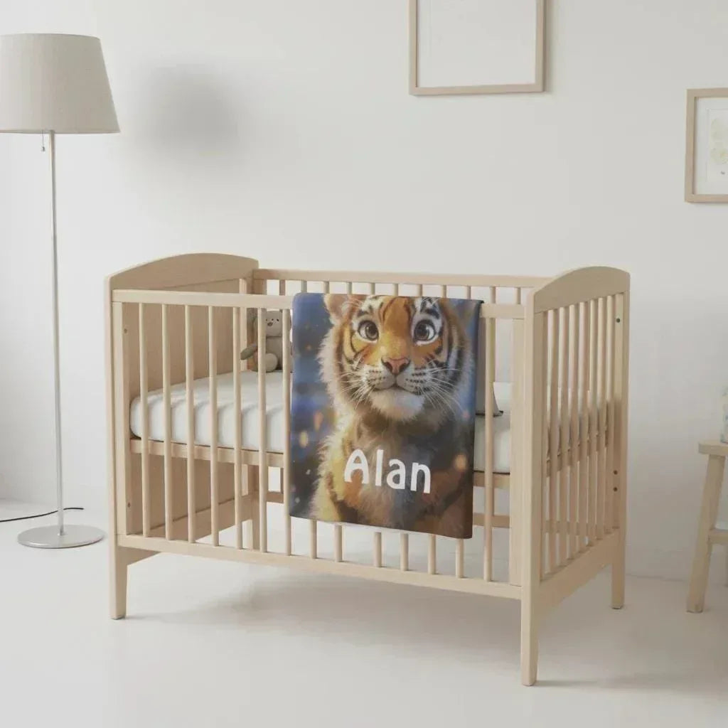 Personalized Baby Tiger Blanket - Soft Microfiber Jungle Throw Custom Name Gift