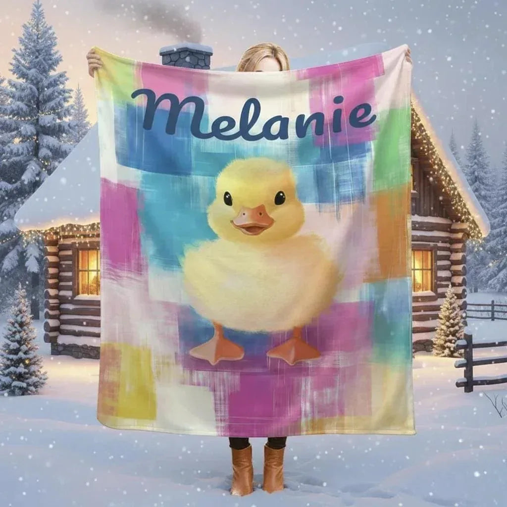 Personalized Baby Duck Blanket: Soft Microfiber, Colorful Duckling Chick Farm, Super Soft Name Gift