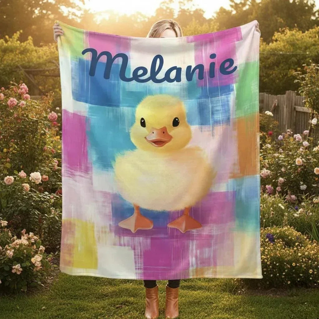 Personalized Baby Duck Blanket: Soft Microfiber, Colorful Duckling Chick Farm, Super Soft Name Gift