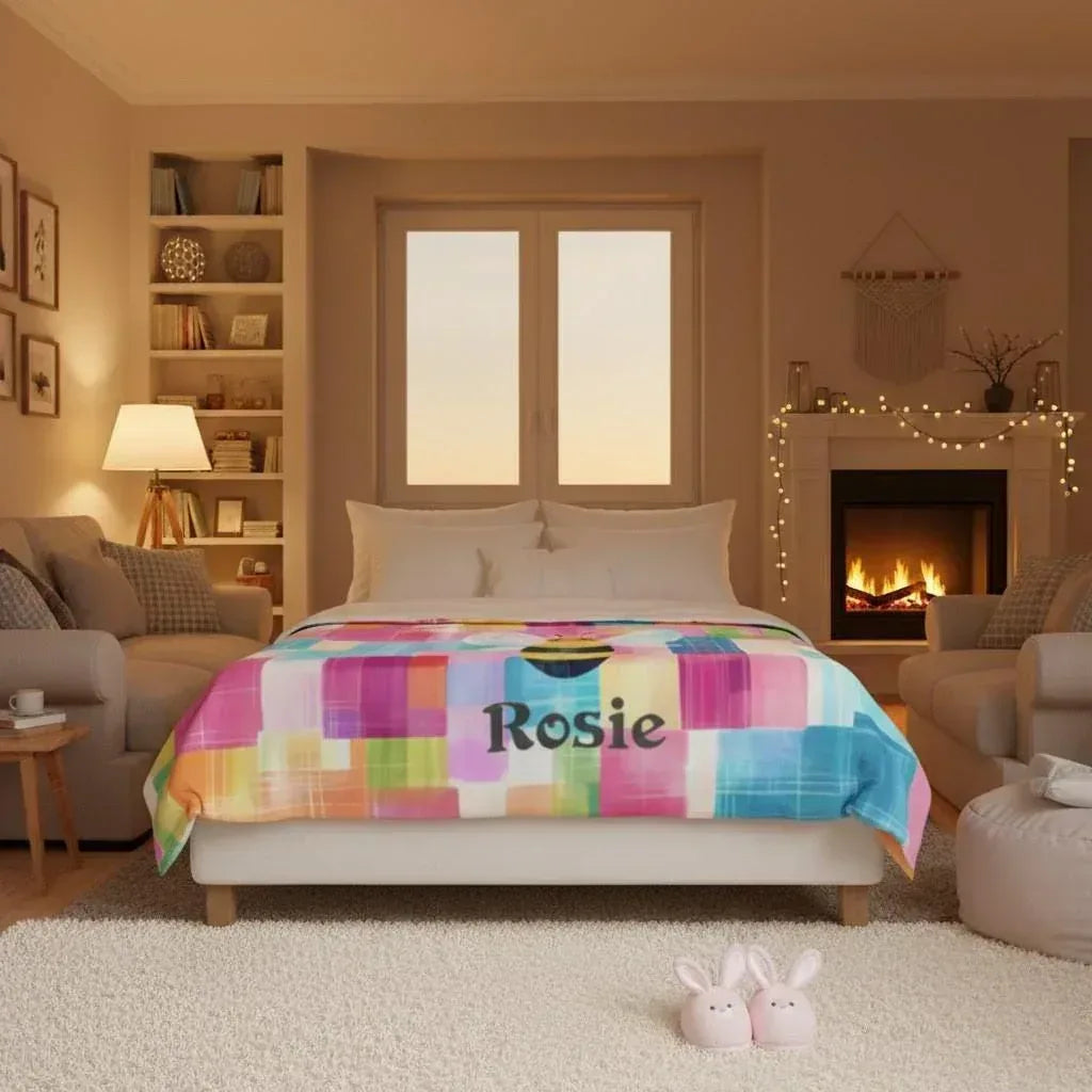Personalized Bee Blanket: Patchwork Nursery Fleece Throw