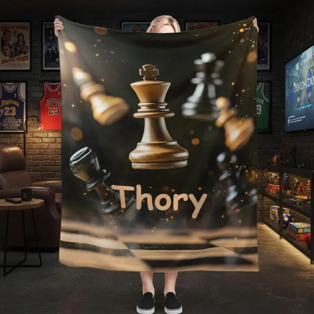 Personalized Chess Blanket: Grandmaster Soft Flannel Fleece Throw, Custom Name Gift
