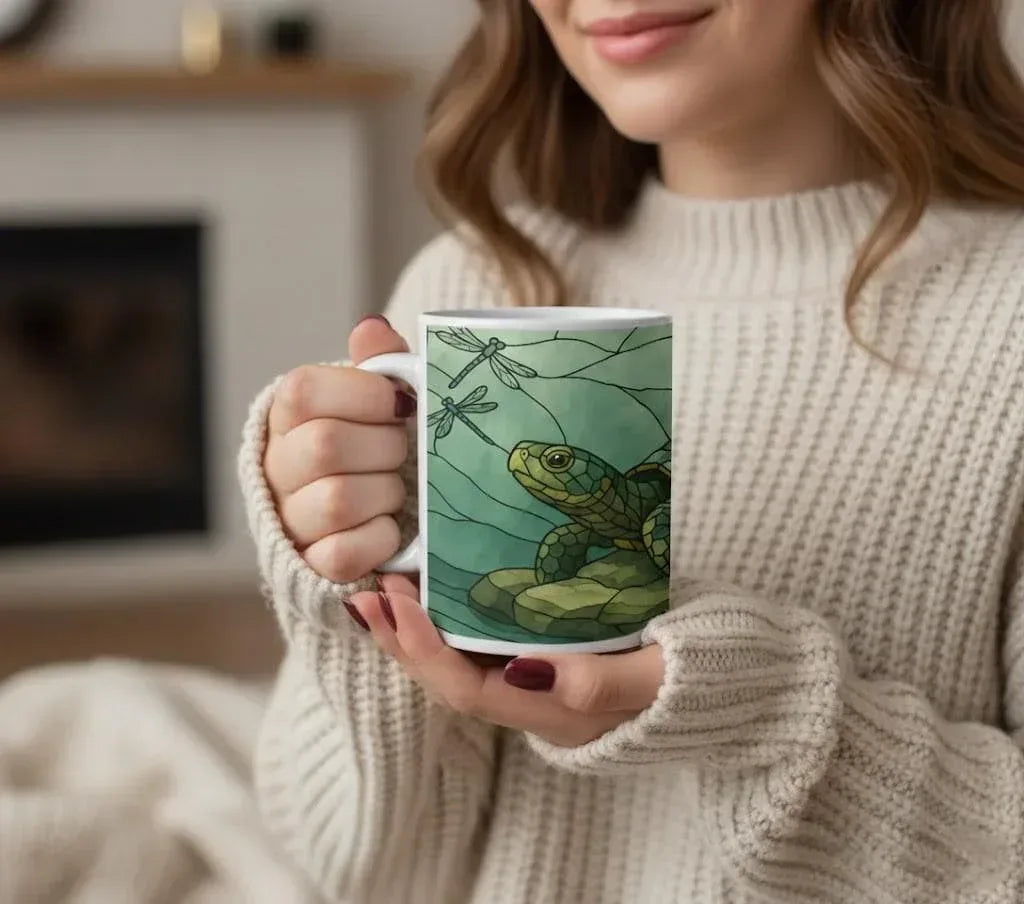 Stained Glass Sea Turtle Mug: Ocean Home Decor, Hot Chocolate, Coffee Mug, Tea Cup