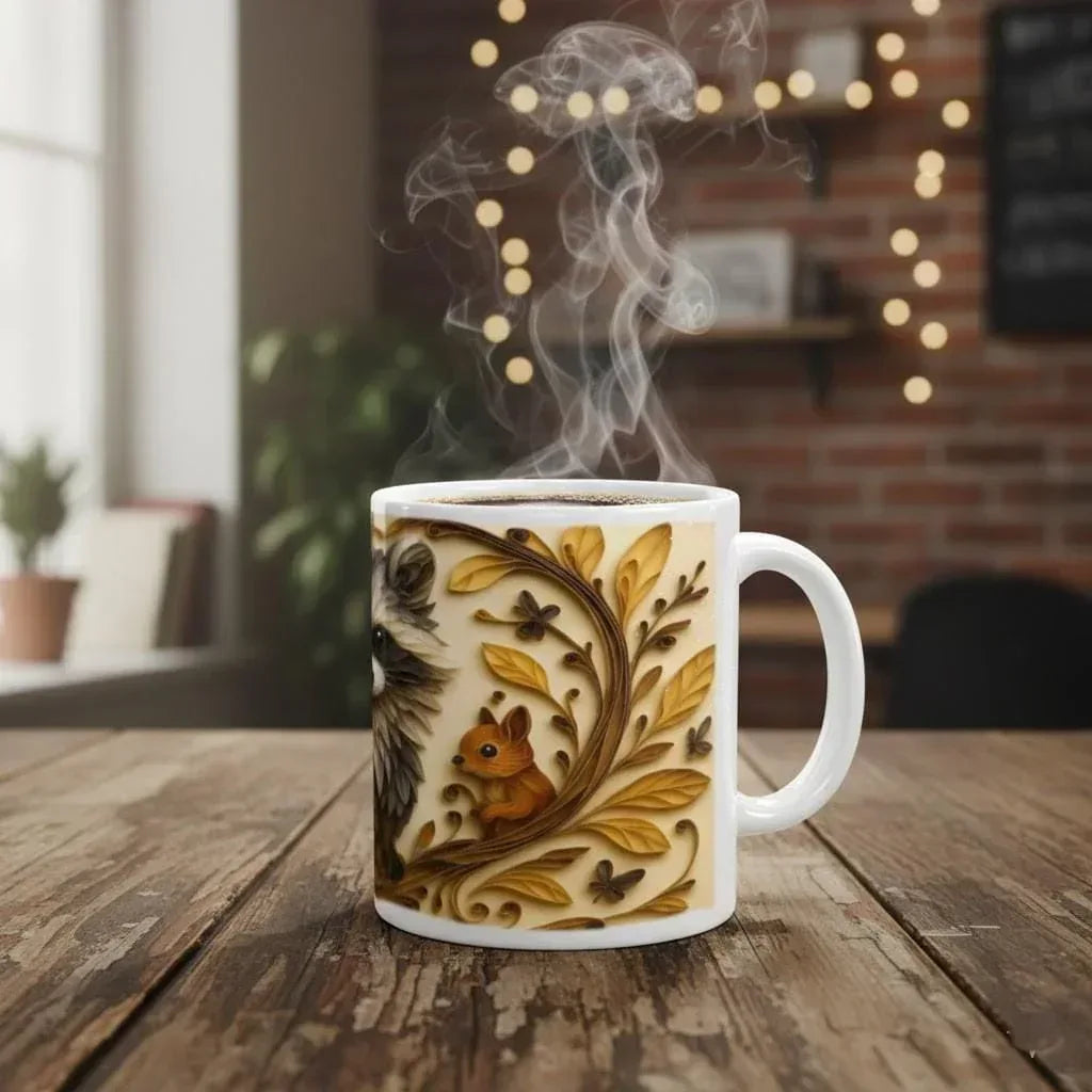 Whimsical Raccoon Mug: Adorable Animal Lover Gift, Hot Chocolate, Coffee Mug, Tea Cup