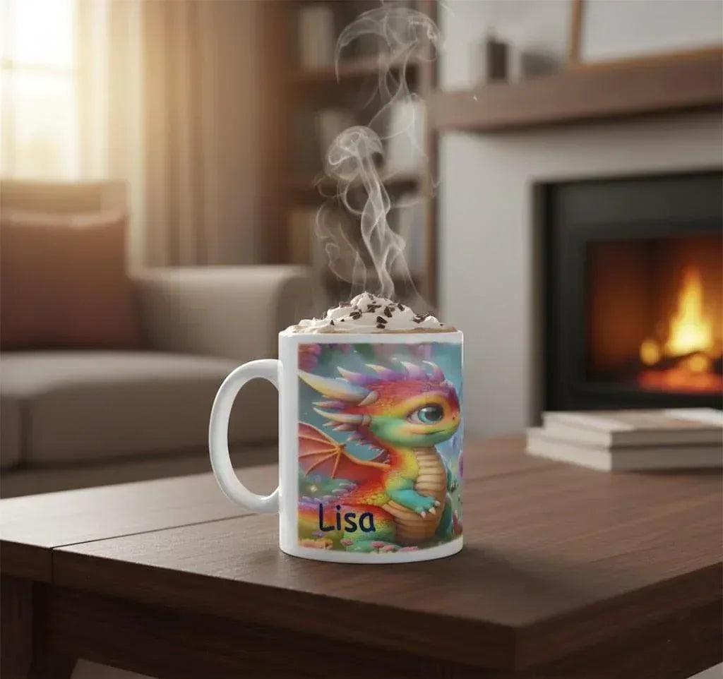 Personalized Unicorn Dragon Coffee Mug, Tea Cup: Hot Chocolate Gift for Fantasy Lovers
