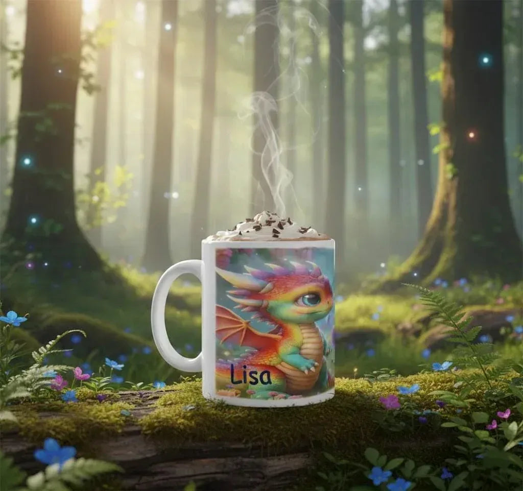 Personalized Unicorn Dragon Coffee Mug, Tea Cup: Hot Chocolate Gift for Fantasy Lovers