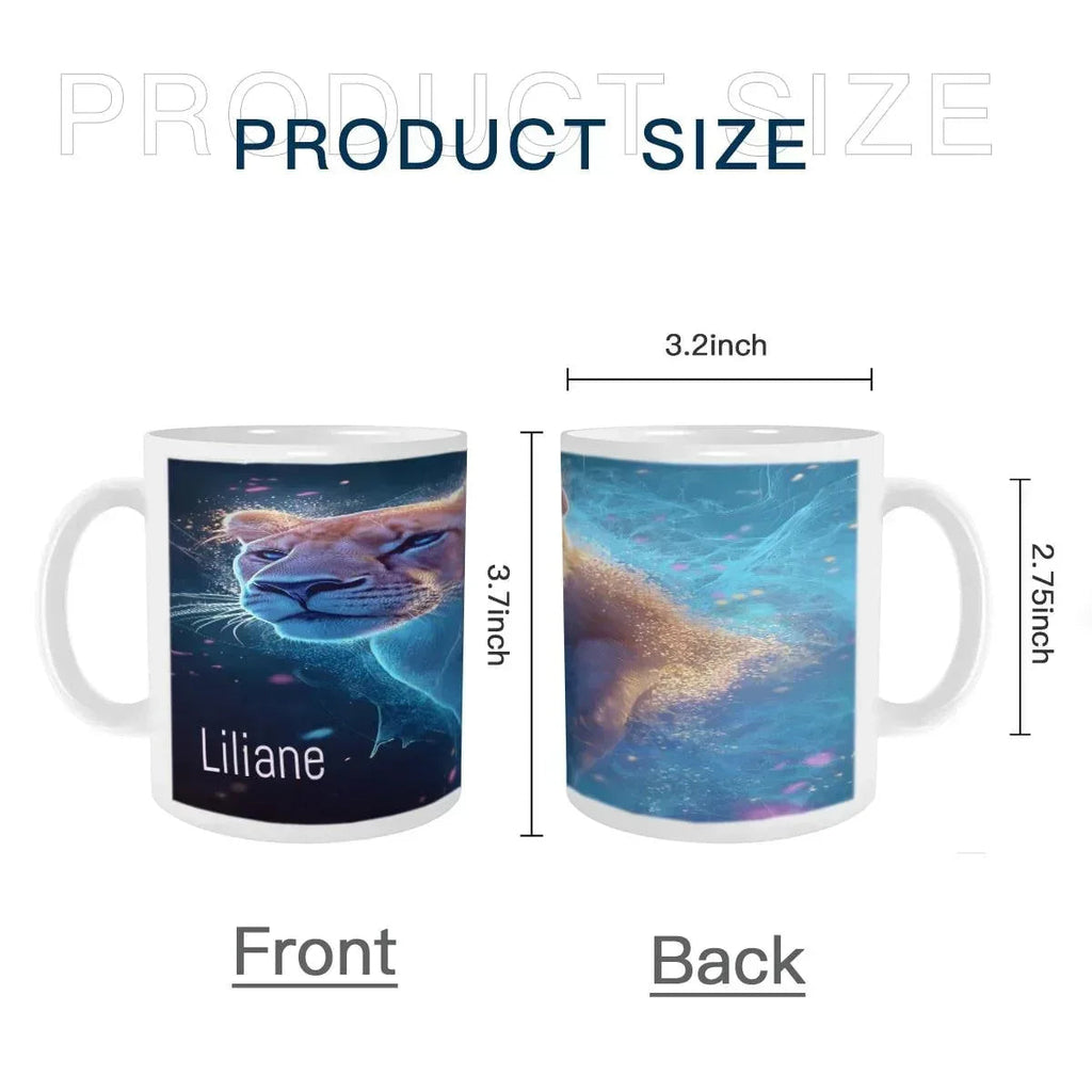 Personalized Custom Name Coffee Mug | Lion Hot Chocolate Gift | Nebula Predator Cat Tea Cup
