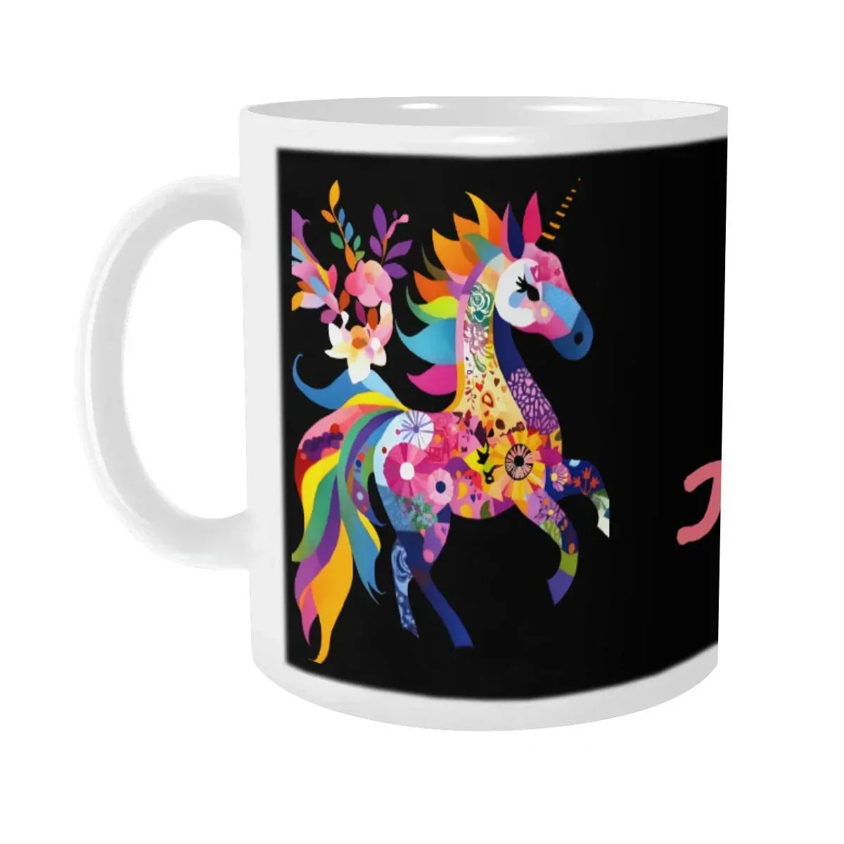 Personalized Unicorn Magic Mug - Name Design - Hot Chocolate, Coffee, Tea Cup - Black & Pink Gift