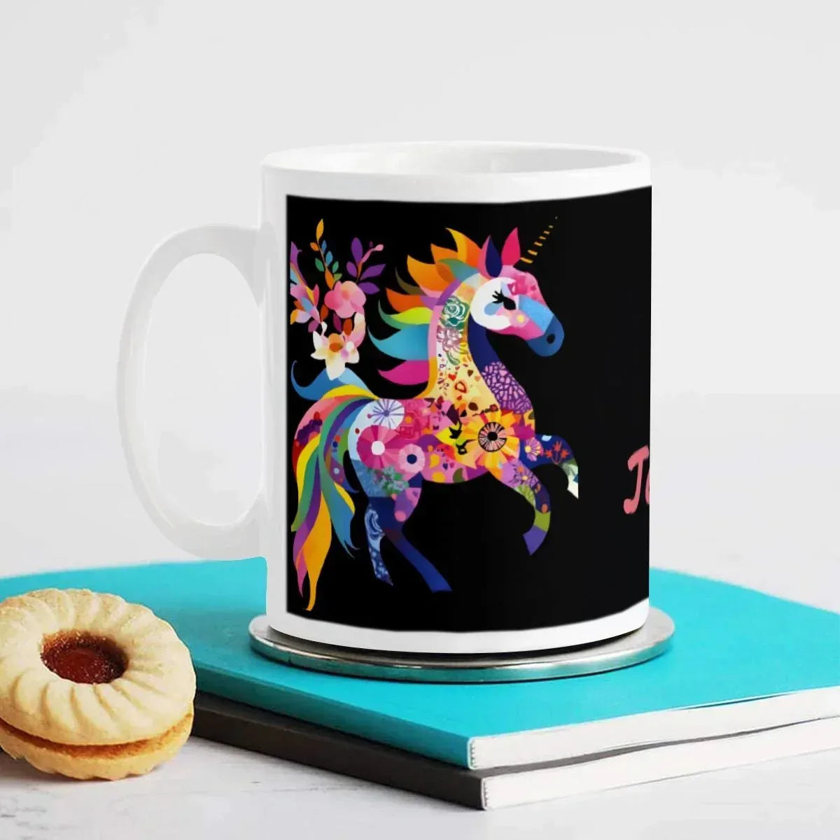 Personalized Unicorn Magic Mug - Name Design - Hot Chocolate, Coffee, Tea Cup - Black & Pink Gift