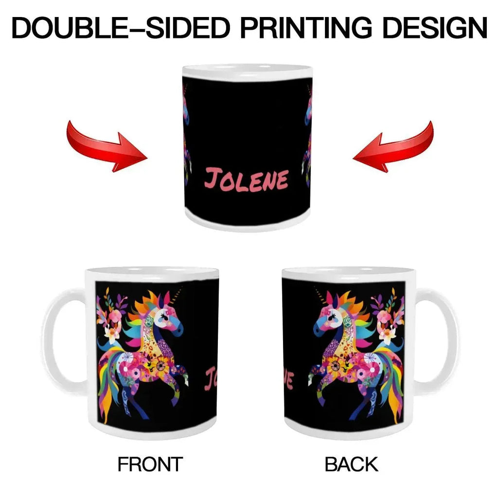Personalized Unicorn Magic Mug - Name Design - Hot Chocolate, Coffee, Tea Cup - Black & Pink Gift