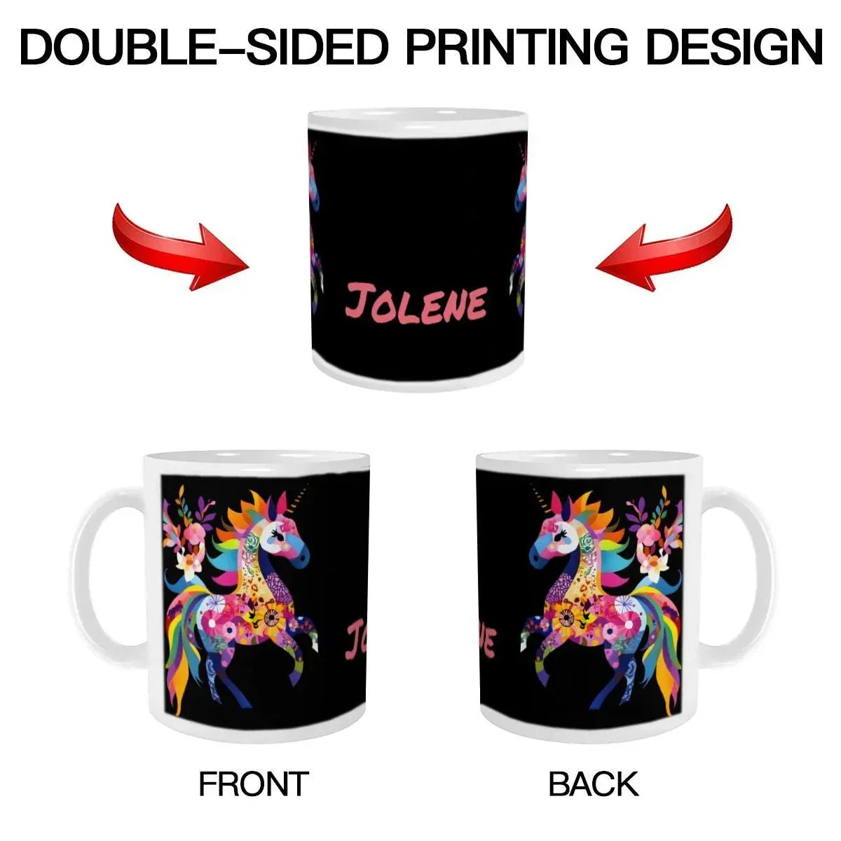 Personalized Unicorn Magic Mug - Name Design - Hot Chocolate, Coffee, Tea Cup - Black & Pink Gift