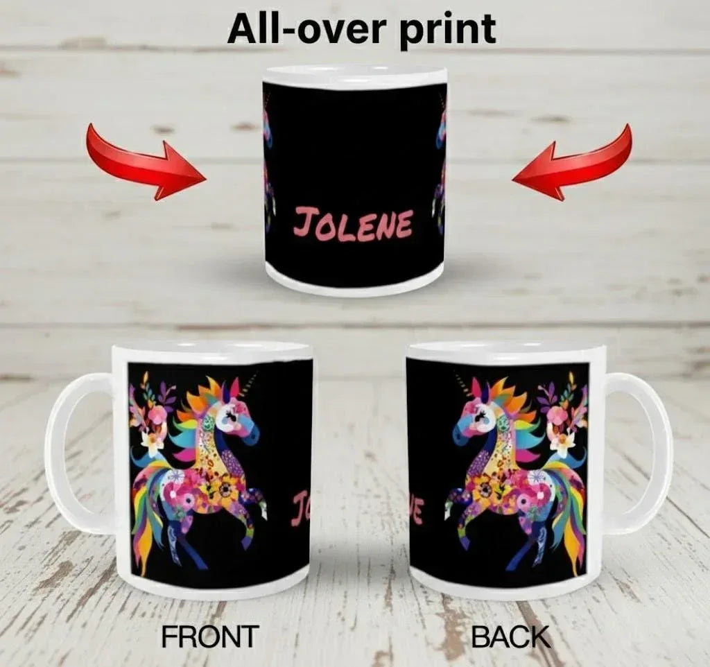 Personalized Unicorn Magic Mug - Name Design - Hot Chocolate, Coffee, Tea Cup - Black & Pink Gift