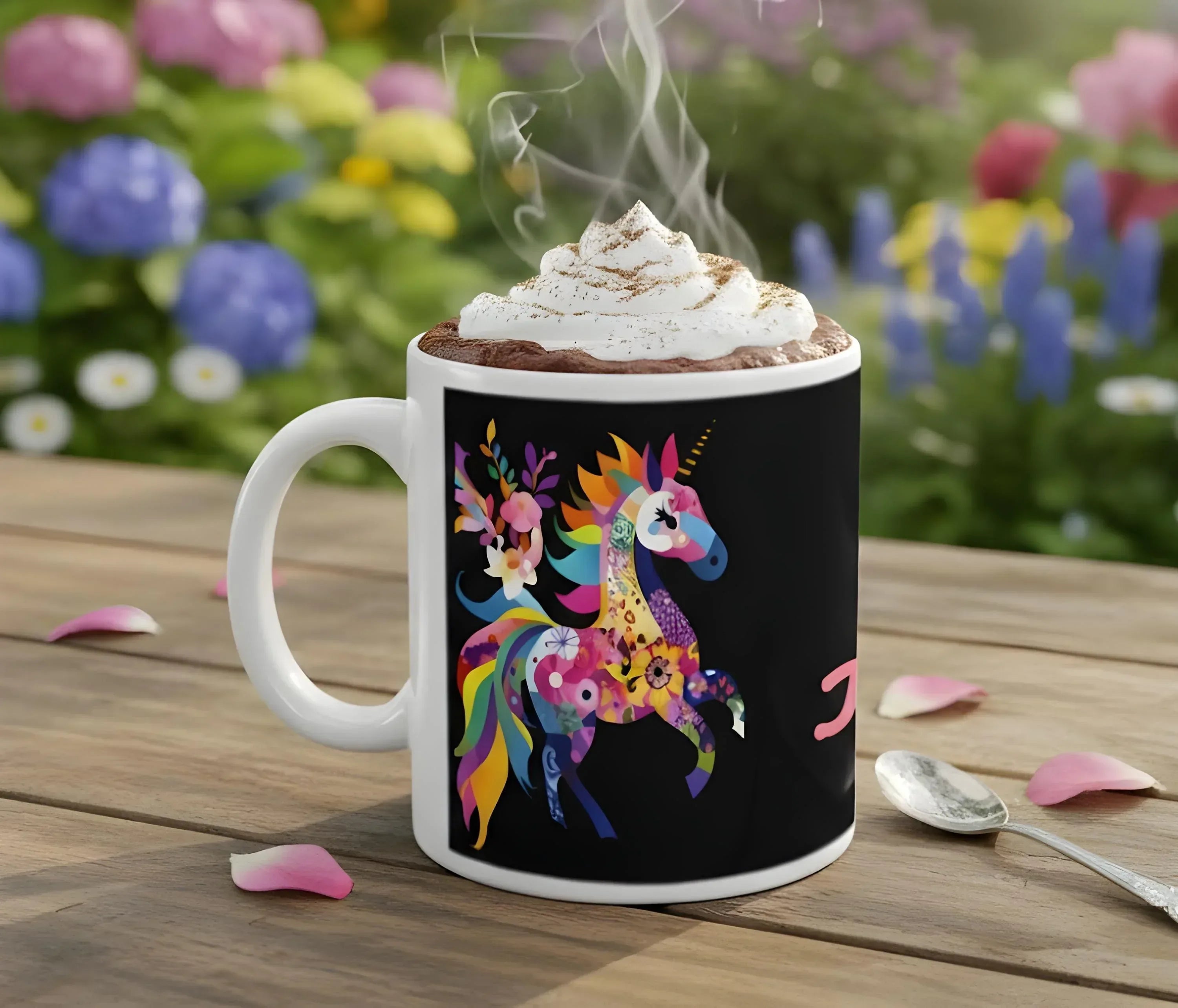 Personalized Unicorn Magic Mug - Name Design - Hot Chocolate, Coffee, Tea Cup - Black & Pink Gift