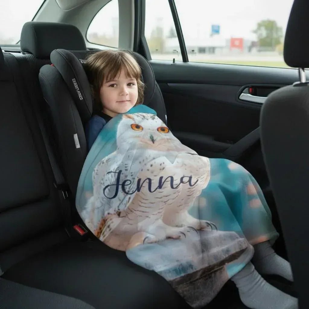 Personalized Wizard Owl Blanket – Magical Flannel Fleece Throw, Name Gift