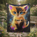 Personalized Starry-Eyed Kitten Blanket: Soft Flannel Fleece Cat Throw, Meow, Name Gift