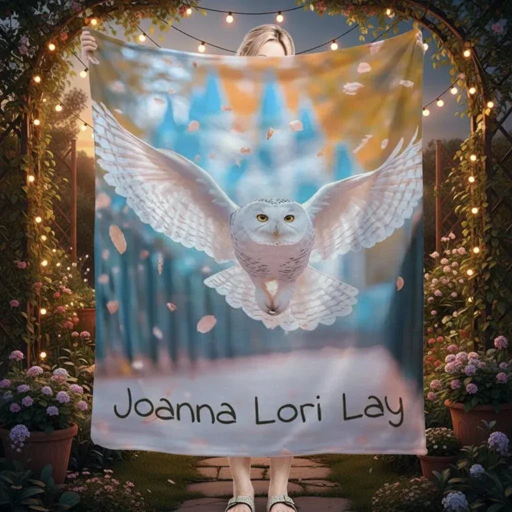 Personalized Hedwig Owl Blanket: Magical Bird Forest Fleece Throw, Super Soft Name Gift