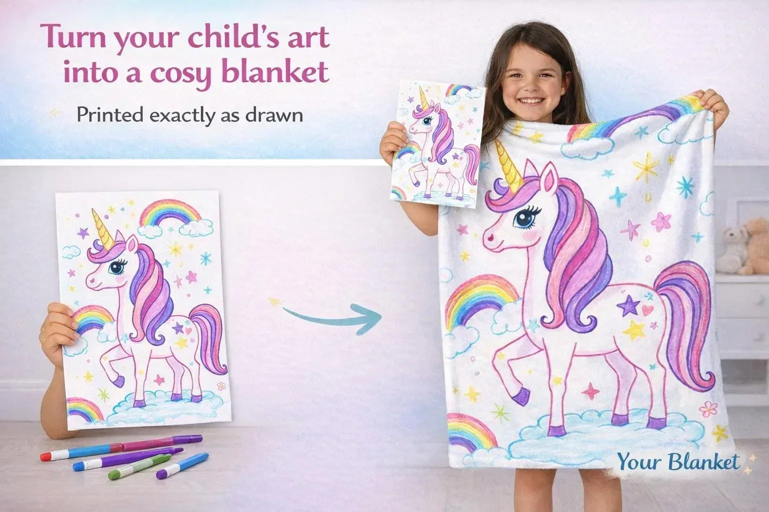 Personalized Picture Photo Blanket: Enchanted Kids Fantasy Fleece Throw