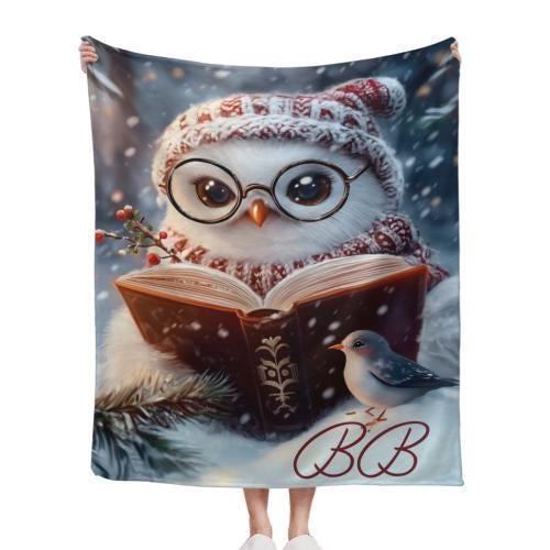 Personalized Winter Owl Flannel Blanket: Snowy Forest Design, Flannel Fleece Throw Name Gift