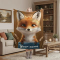 Personalized Fox Blanket: Enchanted Forest Flannel Fleece Throw, Kids Name Gift