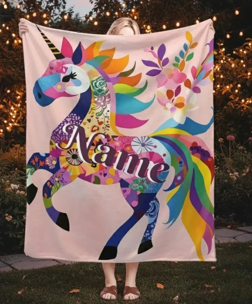 Personalized Unicorn Blanket: Vibrant Fantasy Flannel Fleece Throw, Pink and Super Soft