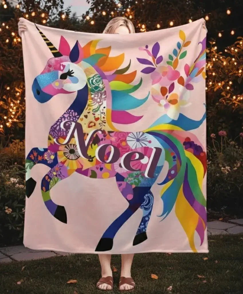 Personalized Unicorn Blanket: Vibrant Fantasy Flannel Fleece Throw, Pink and Super Soft