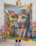 Personalized Unicorn & Dragon Blanket: Magical Fantasy Flannel Fleece Throw, Super Soft Kids Gift