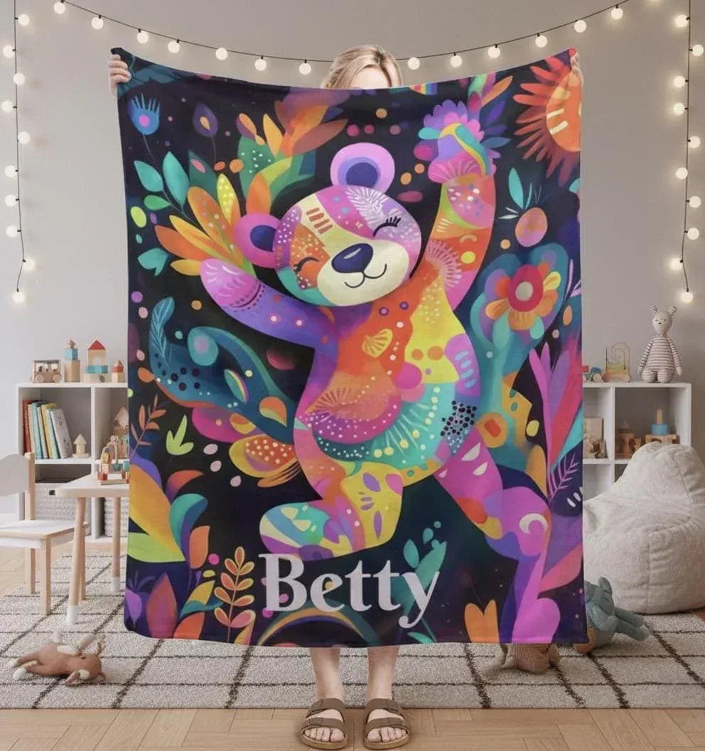 Personalized Teddy Bear Blanket: Patchwork Maximalist Throw