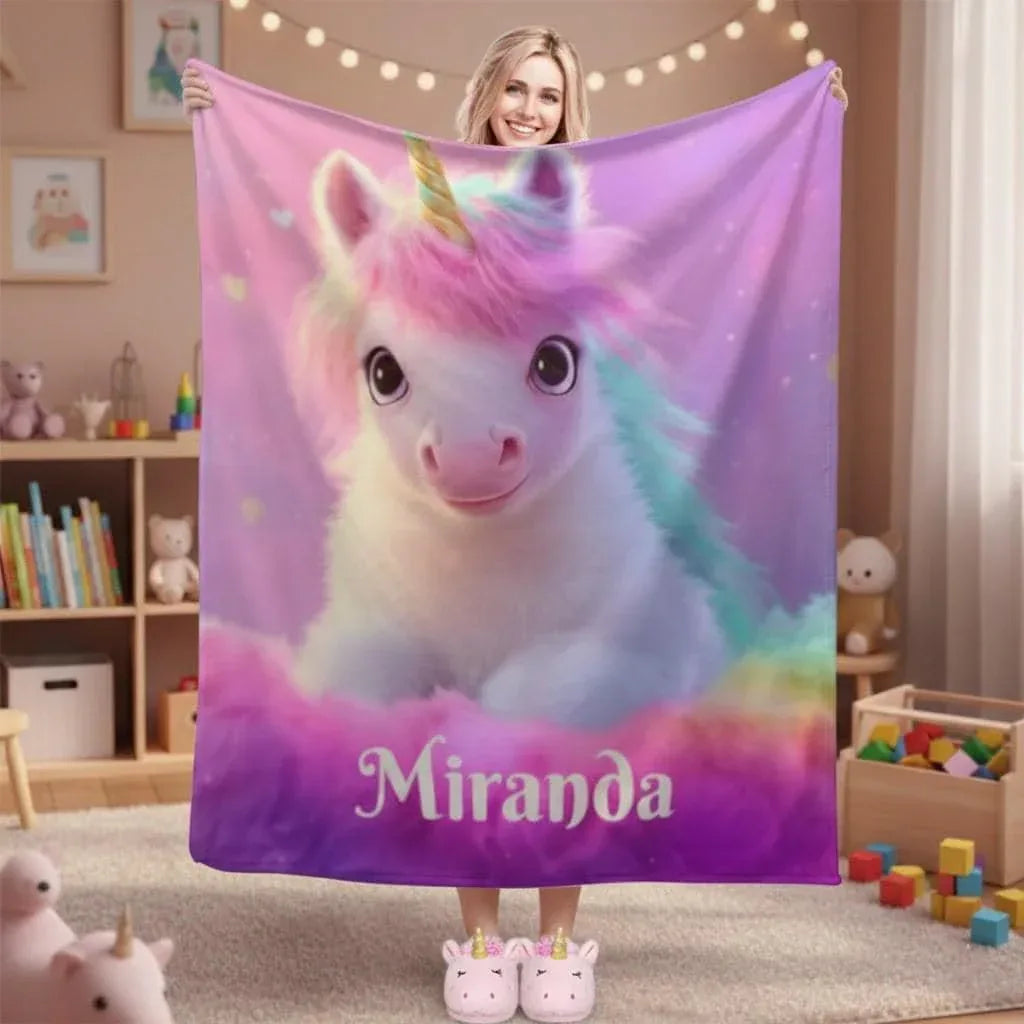 Personalized Unicorn Blanket: Pink T21 Awareness Fleece Throw