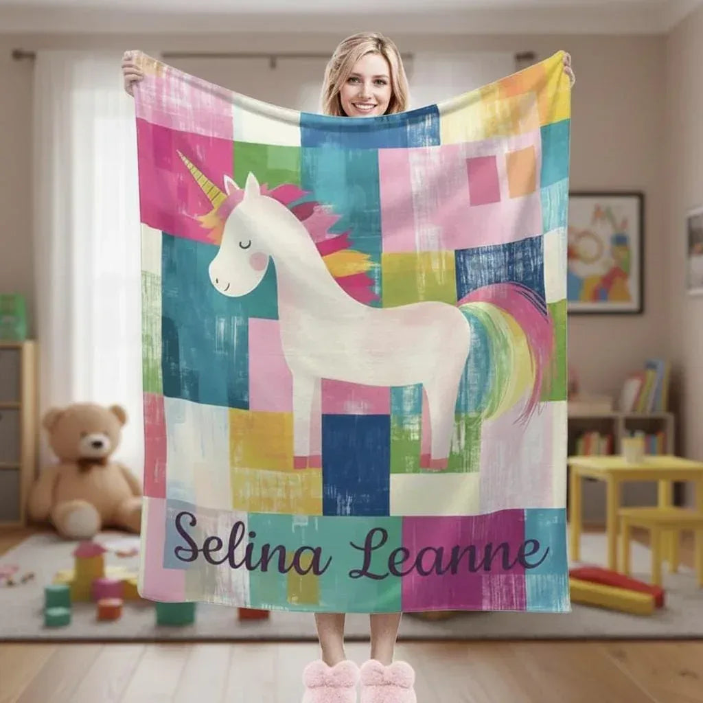 Personalized Unicorn Blanket: Custom Flannel Fleece, Super Soft Name Gift