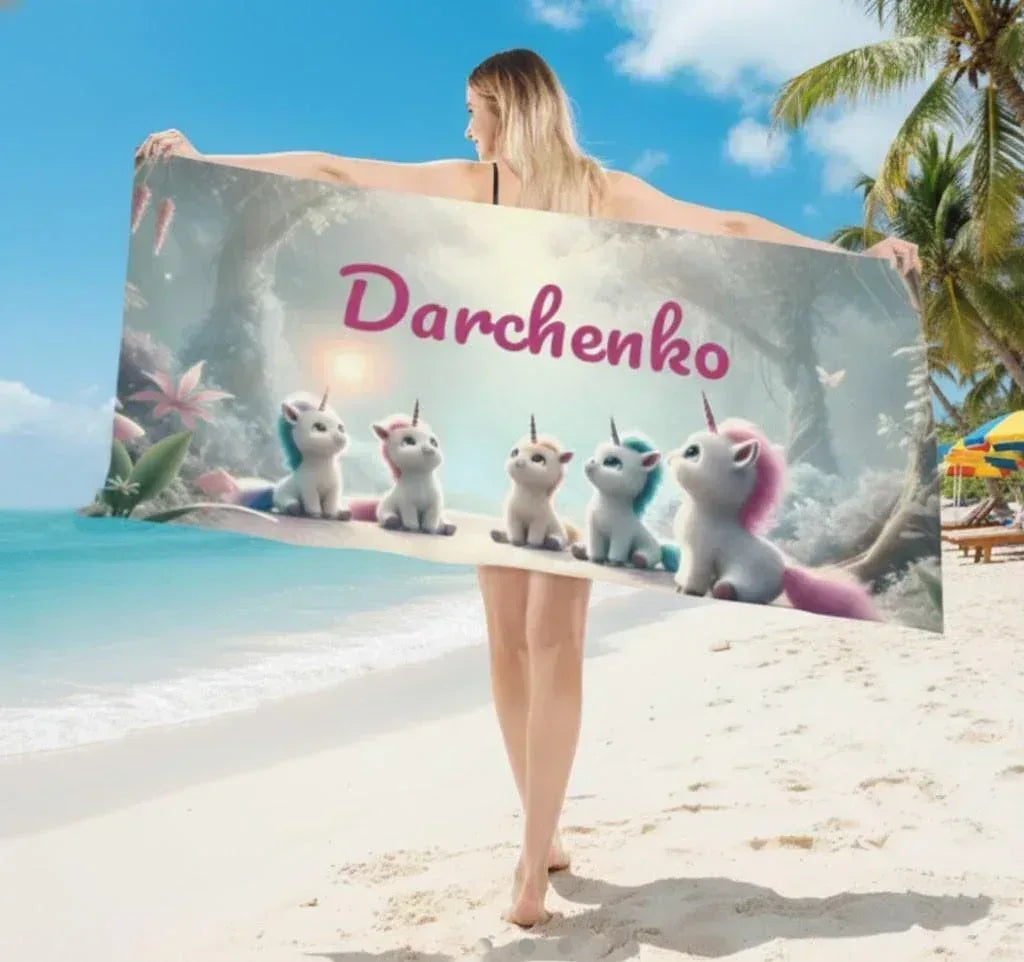 Personalized Unicorn Beach Towel: Soft Microfiber Summer Accessory, Swimming pool Towel