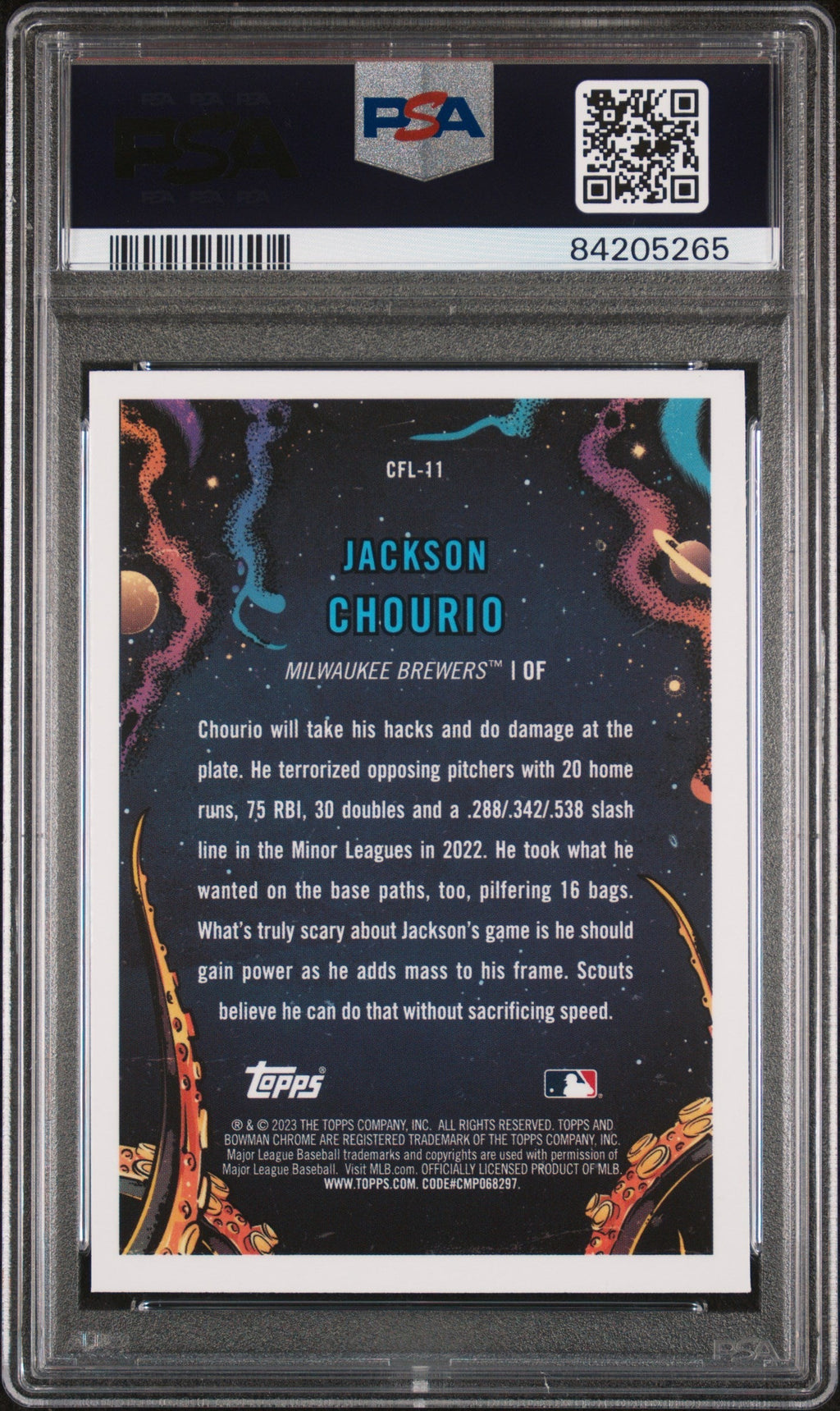 Graded 2023 Topps Bowman Chrome Jackson Chourio #CFL11 It Came For The League Rookie RC Baseball Card PSA 10 Gem Mint