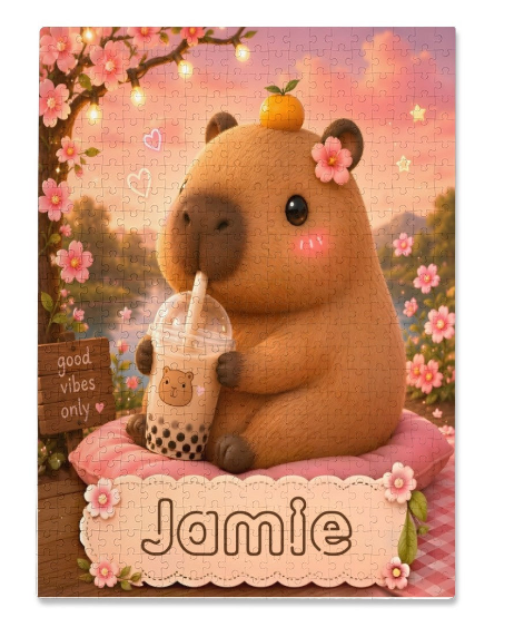 Personalized Capybara Jigsaw Puzzle – Custom Name Gift | 500 Pieces | Comes in a Box