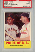 Graded 1963 Topps Pride of NL Willie Mays Stan Musial #138 Baseball Card PSA 7 Near Mint