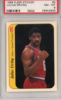 Graded 1986 Fleer Sticker Julius Erving #5 Basketball Card PSA 8 Near Mint