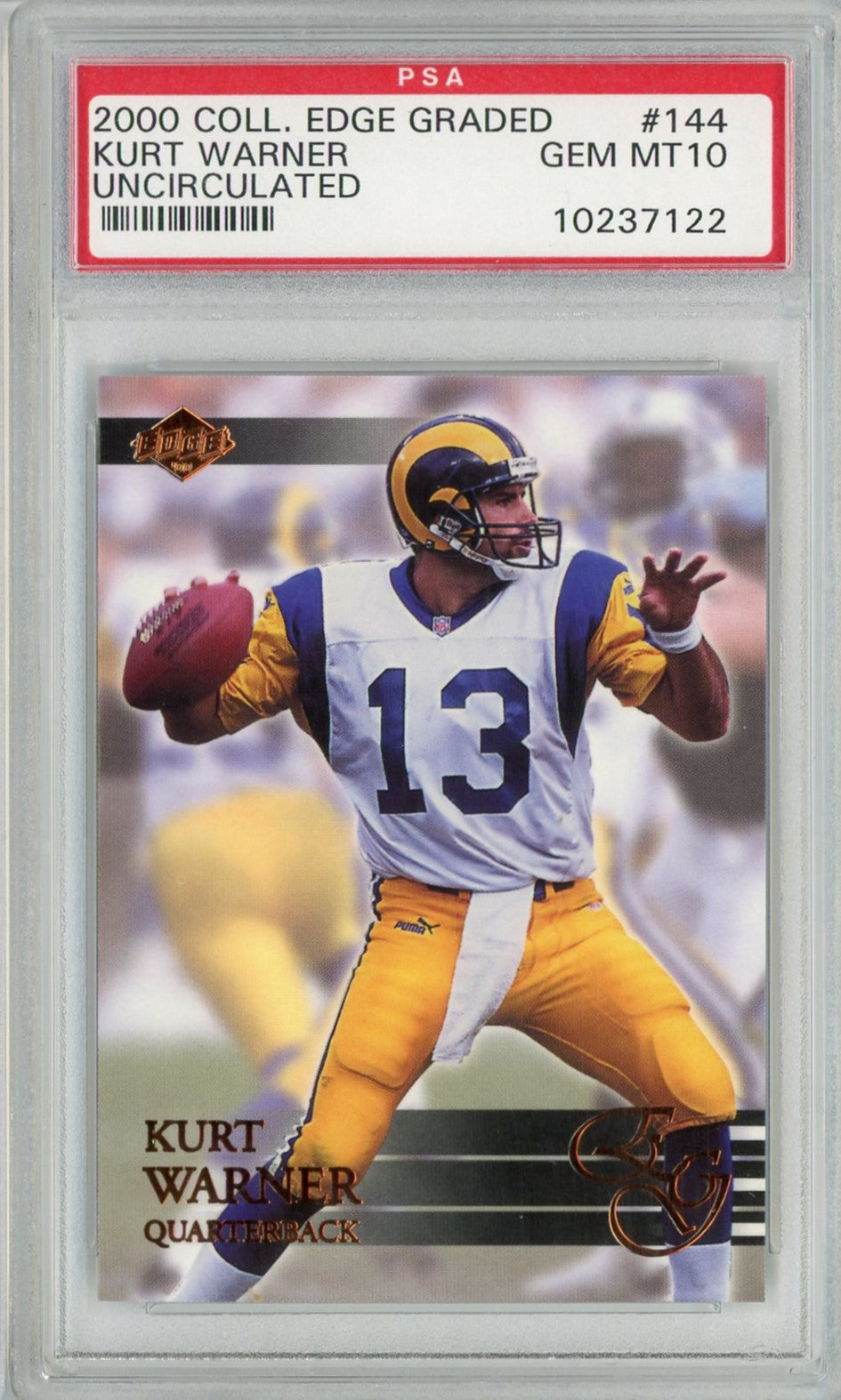 Graded 2000 Collector's Edge Graded Kurt Warner #144 Uncirculated Football Card PSA 10 Gem Mint