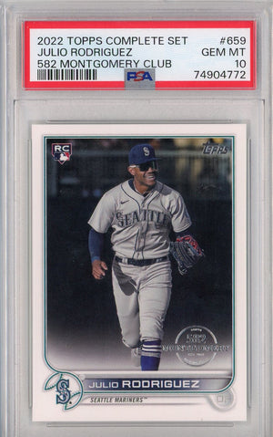 Graded 2022 Topps Complete Set Julio Rodriguez #659 582 Montgomery Club Rookie RC Baseball Card PSA 10 Gem Mint