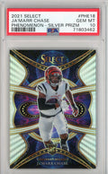 Graded 2021 Panini Select Ja'Marr Chase #PHE18 Phenomenon-Silver Prizm Rookie RC Football Card PSA 10 Gem Mint