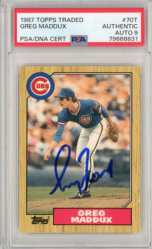 Graded 1987 Topps Traded Greg Maddux #70T Rookie RC Baseball Card PSA 9 Auto Grade Mint