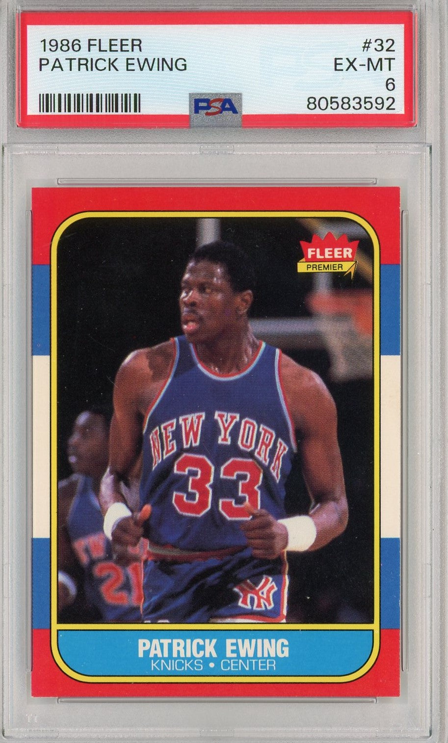 Graded 1986 Fleer Patrick Ewing #32 Rookie RC Basketball Card PSA 6 EX-MT