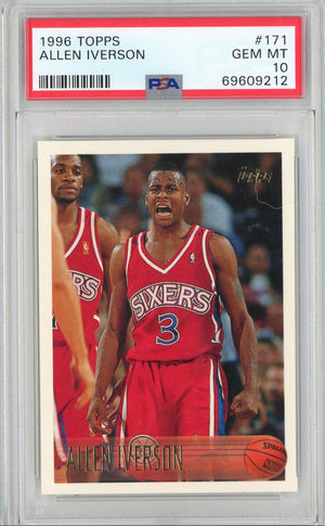Graded 1996 Topps Allen Iverson #171 Rookie RC Basketball Card PSA 10 Gem Mint
