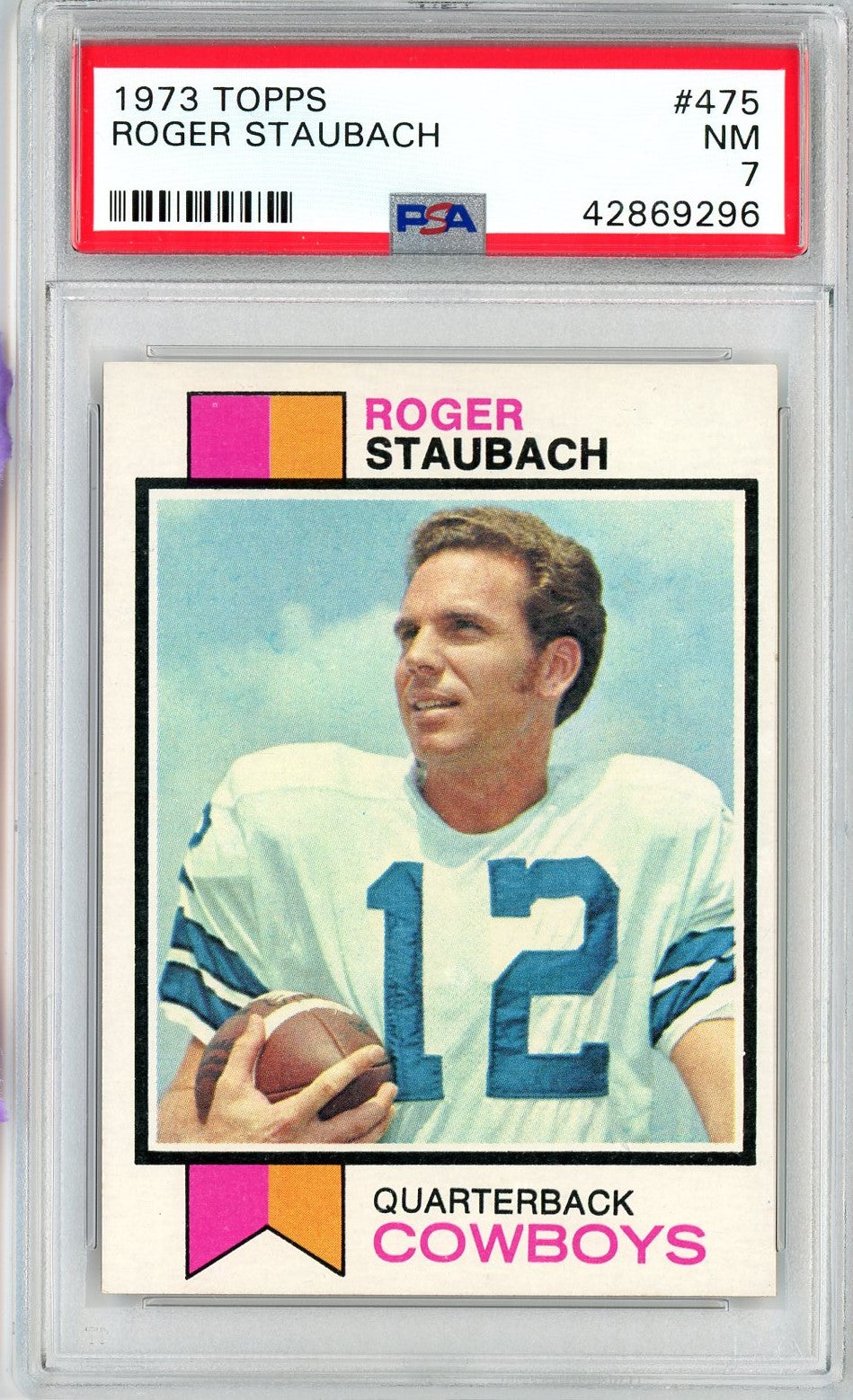 Graded 1973 Topps Roger Staubach #475 2nd Year Football Card PSA 7 NM