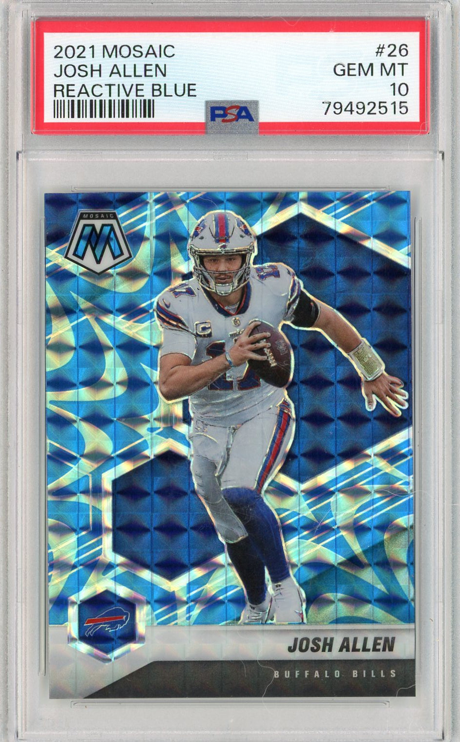 Graded 2021 Panini Mosaic Josh Allen #26 Reactive Blue Football Card PSA 10 Gem Mint