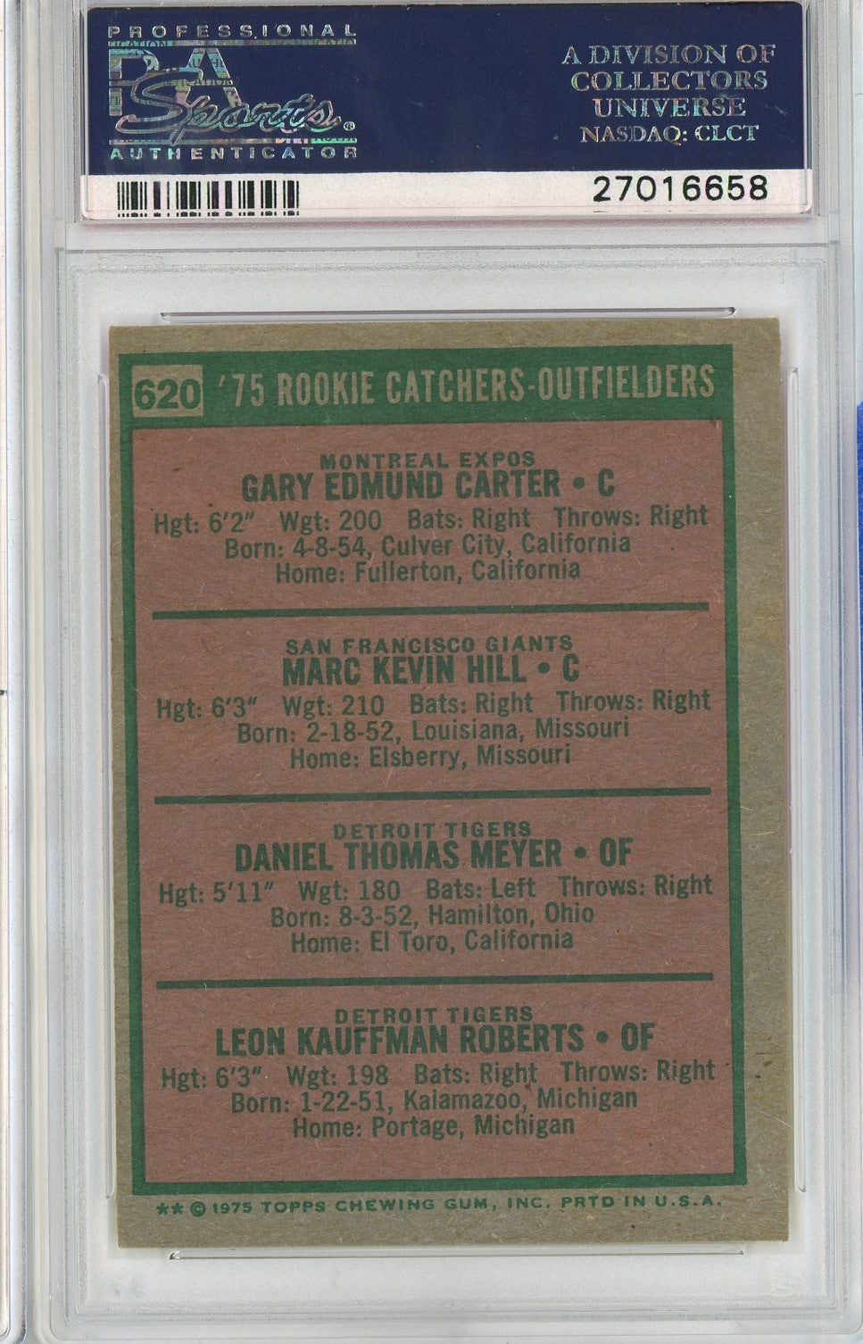 Graded 1975 Topps Gary Carter #620 Rookie RC Baseball Card PSA 6 EX-MT
