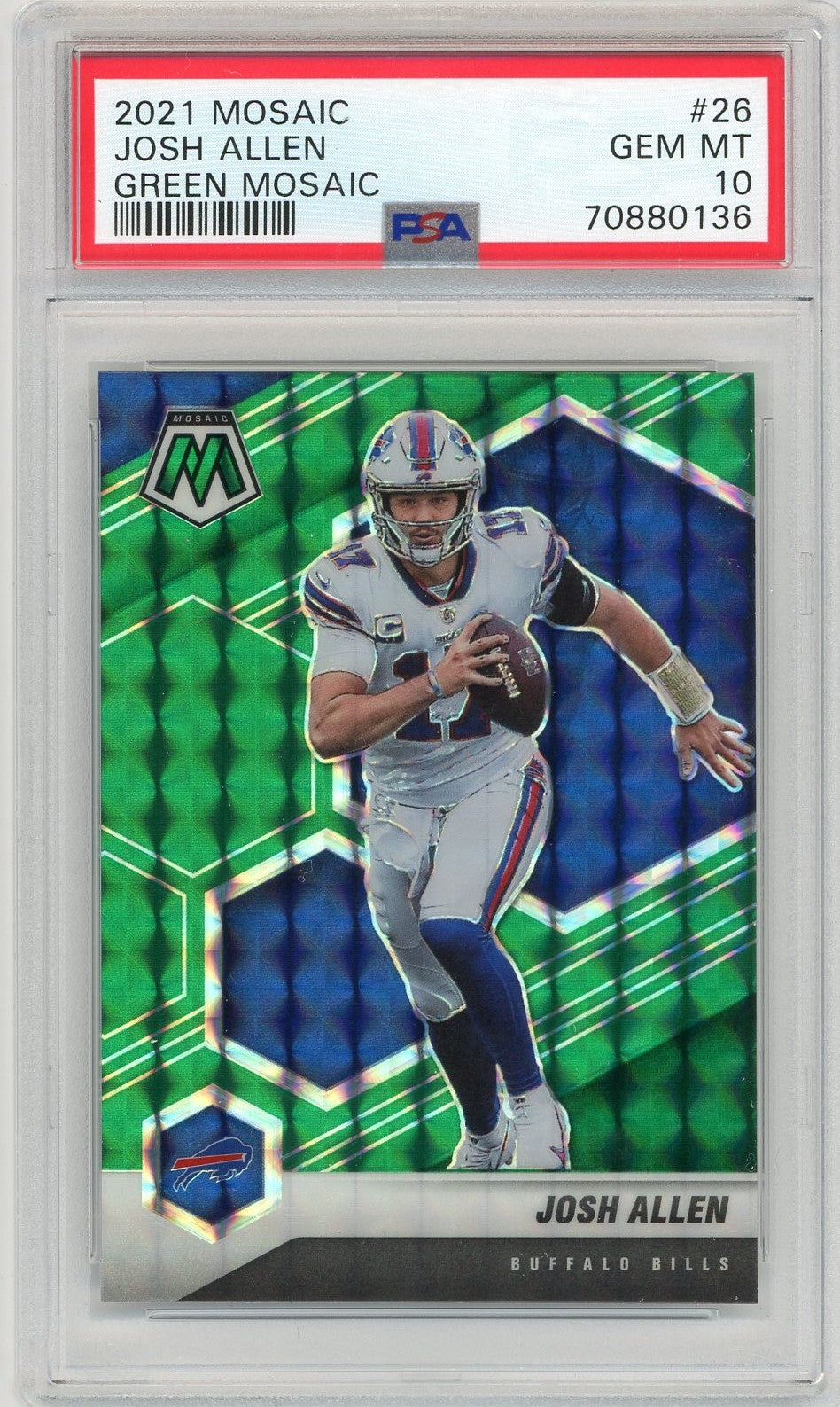 Graded 2021 Panini Mosaic Josh Allen #26 Green Mosaic Football Card PSA 10 Gem Mint
