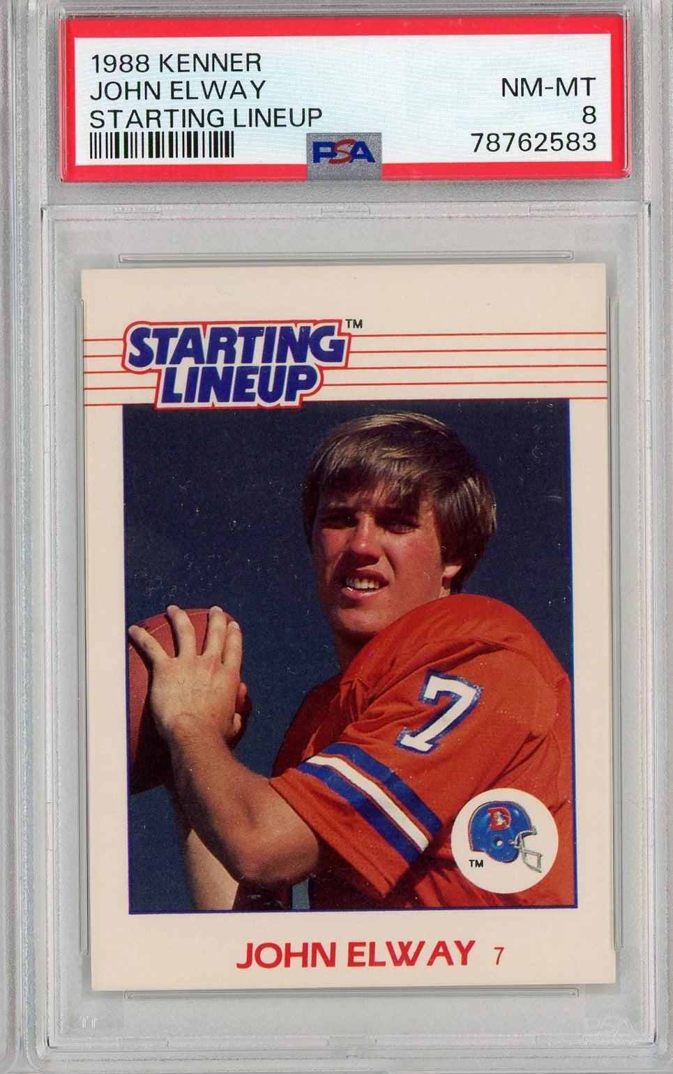 Graded 1988 Kenner Starting Lineup John Elway Football Card PSA 8 NM-MT