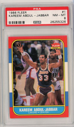 Graded 1986 Fleer Kareem Abdul-Jabbar #1 Basketball Card PSA 8 NM-MT