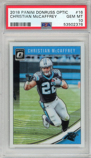 Graded 2018 Panini Donruss Optic Christian McCaffrey #16 Football Card PSA 10 Gem Mint